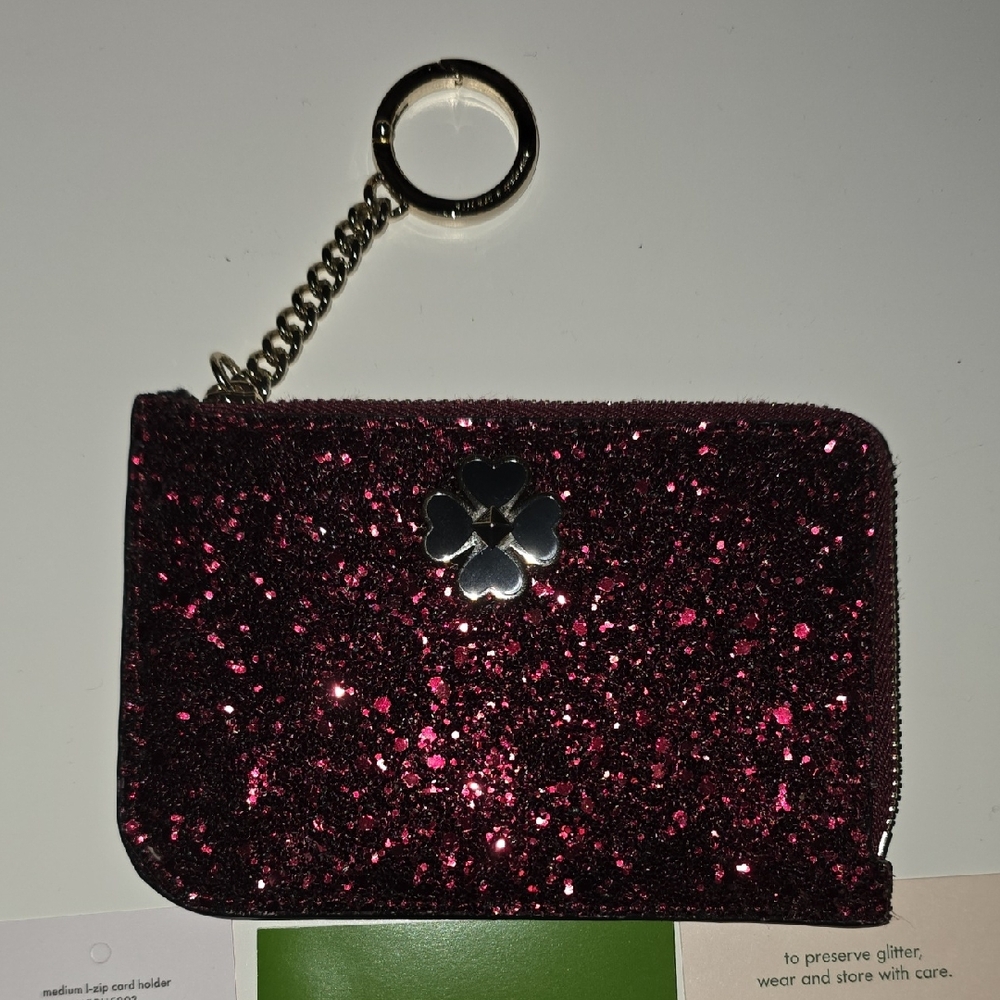 Kate Spade Odette Glittery Red, Black And Silver Key & Card Holder